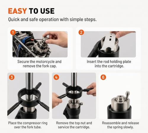 Image of Motorcycle Fork Spring Compressor Tool Kit - Universal Compression Service Tool for Inverted & Conventional Forks, Heavy-Duty Single-Handed Operation Set for Seal Replacement & Oil Change
