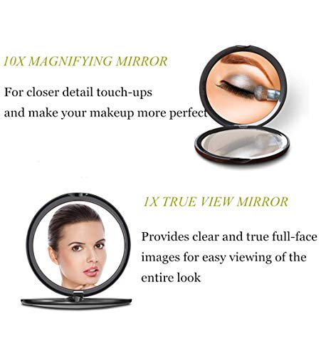 Deweisn Magnifying Compact Cosmetic Mirror Elegant Compact Pocket Makeup Mirror, Handheld Travel Makeup Mirror With Powerful 10X Magnification And 1X True View Mirror For Travel Or Your Purse #TOP5