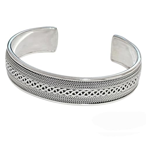 VN Jewelry Men's 925 Sterling Silver Bangle Bracelet - Chunky Celtic Braided Details Silver Bangle Cuff - Silver Cuff Bangle for Men - Ideal gift for him