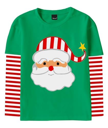 Image of Remimi Unisex Kids Christmas Long Sleeve Shirt Xmas Print Stripe Shirts 2-12 Years