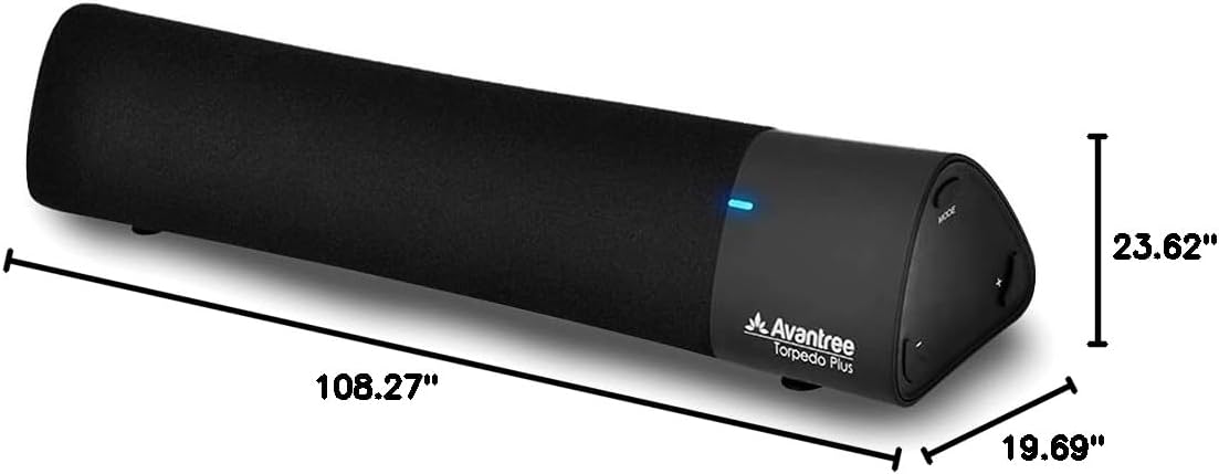 Dimensions of the Avantree Torpedo Plus speaker.