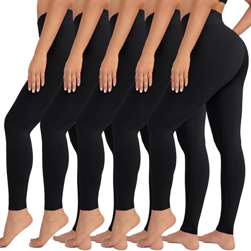 VALANDY Creamlush Black Leggings for Women High Waist Yoga Pants Stretch Tummy Control Tights Athletic Workout Running