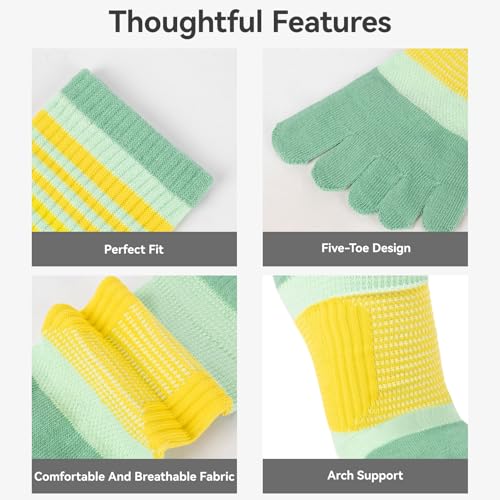 Image of Womens Crew Toe Sock, Colorful Cotton Toe Socks for women Arch Support, Casual Calf Running Five-Toe Design(3&6pairs)