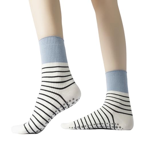 Image of Verdancy Yoga Pilates Socks with Grips for Women Non Slip Striped Cushioned Crew Socks for Barre Ballet Dance