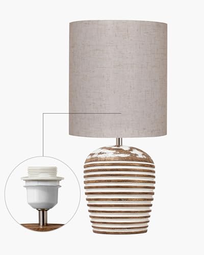 Image of Homesake Wooden Lamp for Living Room | Table Lamp for Bedroom | Bedside Lamp with Fabric Shade | E27 Holder with Bulb Included | Warm Light Night, Study Table & Home Decor (KD Khadi Drum)