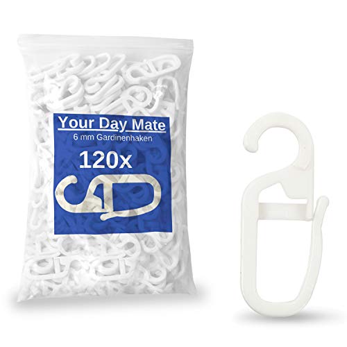 120 x Ganchos de Cortina con Ojales de 6 mm para Anillos de Cortina de Hasta 6 mm, para Barandillas de Cortina y Barras de Cortina, Accesorios de Cortina Ganchos de Cortina 6 mm, Ganchos con Clip 6mm