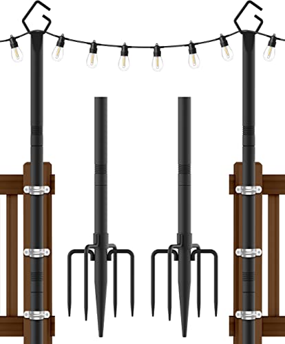 Ailbton 2 Pack 10Ft String Light Poles,Light Poles For Outside Lights,Outdoor With Fence Brackets Hanging Lights,Metal Stand Deck Patio Backyard #TOP25