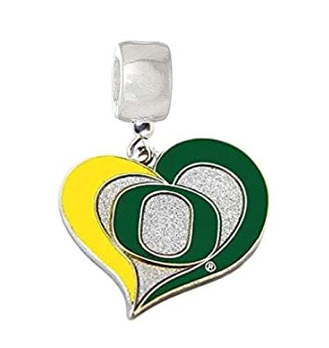 CHARM UNIVERSITY OF OREGON DUCKS TEAM HEART CHARM 7/8" ACROSS X 7/8" IN LENGTH SLIDE PENDANT FOR YOUR NECKLACE EUROPEAN CHARM BRACELET (Fits Most Name Brands) JEWELRY DIY PROJECTS ETC