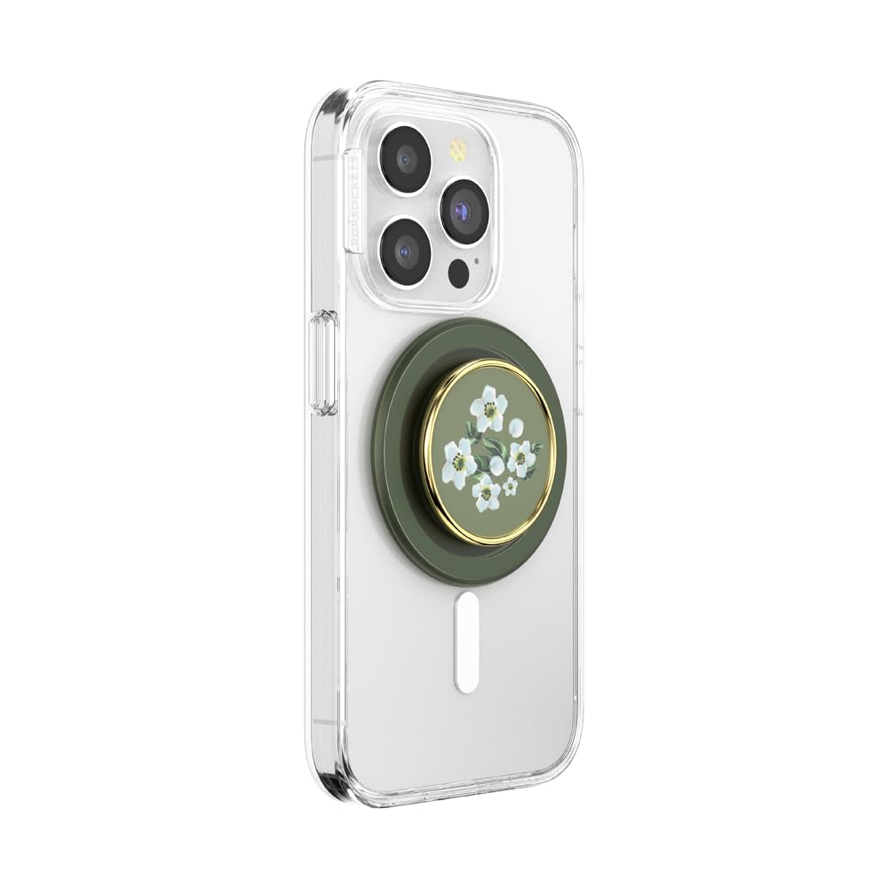 PopSockets: PopGrip Rond pour MagSafe – Bague d'adaptation pour MagSafe Incluse – Support de téléphone Extensible et poignée avec Un Dessus Interchangeable pour Smartphones et étuis – Relief Floral