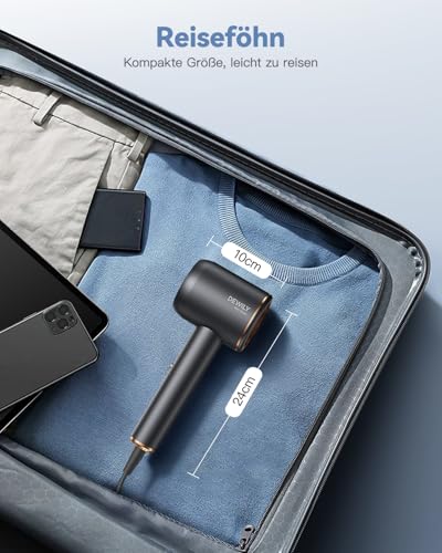 Ionen Föhn mit Diffusor 1800W - DEWILY Schnelltrocknen Haartrockner Hair Dryer, 3 Temperatureinstellungen/ 2-Gang, Kompakt Tragbar Reisefön mit Diffusor für Locken, Grau 6