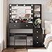 Makeup Vanity with Lights & Charging Station, Black Vanity Table with 5 Drawers & Open Storage Shelves, Vanity Desk with Mirror & Lights, Dressing Table Set, Bedroom Makeup Table Set Black Handle