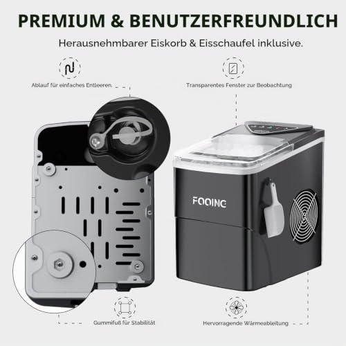 Foto von Eiswürfelmaschine, Ice Maker mit Selbstreinigungsfunktion,15kg/24h, 9 Eiswürfel in nur 6 Minuten. Gerauscharmem Betrieb, Ice Cube Maker, Eiswürfelbereiter für den Einsatz in Haushalten, Büros