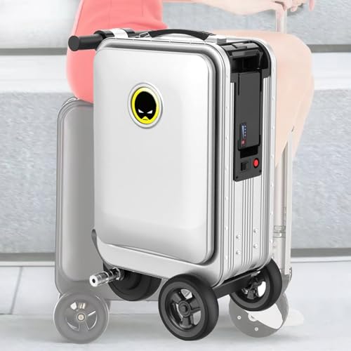 Kindevieft 20inch Smart Rideable Suitcase Electric Luggage Scooter Carry On Mini Smart Scooter Luggage Roller Suitcase for Adults Travel,Silver