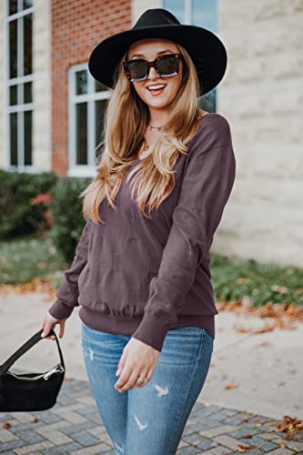 Arach&Cloz Women's Soft V Neck Long Sleeve Fall Casual Regular Fit Sweater Tops2