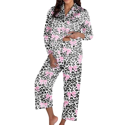 Pyjama imprimé animal doux et chaud ensemble deux pièces douillet avec nœud ajustable