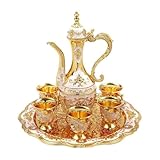 Turkish Tea Set with Pot Tray and 6 Cups Vintage Turkish Coffee Set Alloy Moroccan Tea Set Easy to Clean Turkish Tea Cups for Home Wedding Decoration