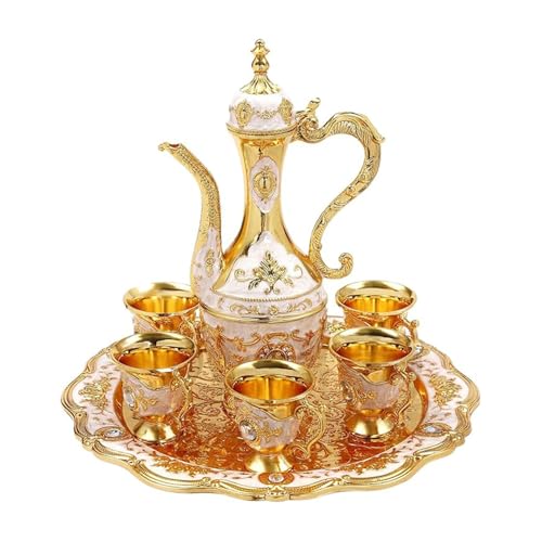 Turkish Tea Set with Pot Tray and 6 Cups Vintage Turkish Coffee Set Alloy Moroccan Tea Set Easy to Clean Turkish Tea Cups for Home Wedding Decoration