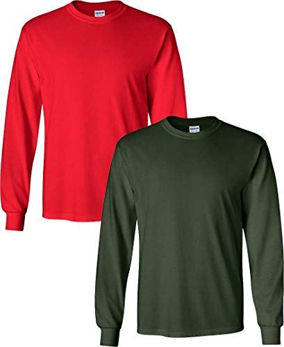 Image of Cotton 6 oz. Long-Sleeve T-Shirt (G240) (Pack of 2) Red-ForestGreen XL