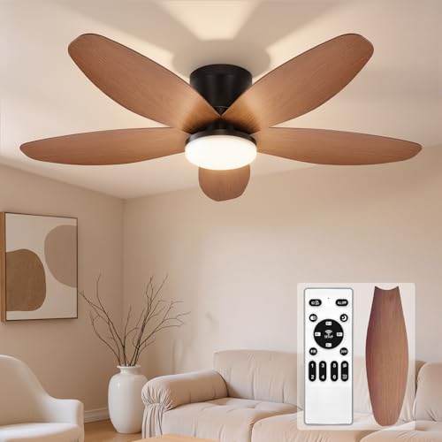 Wopigh 102cm Ventilador de Techo con Luz, Cinco Aspas de Empotrado Ventilador Techo, Regulable, con Función de Temporizador, Circulación de Aire Reversible, para Salas de Estar y Dormitorios