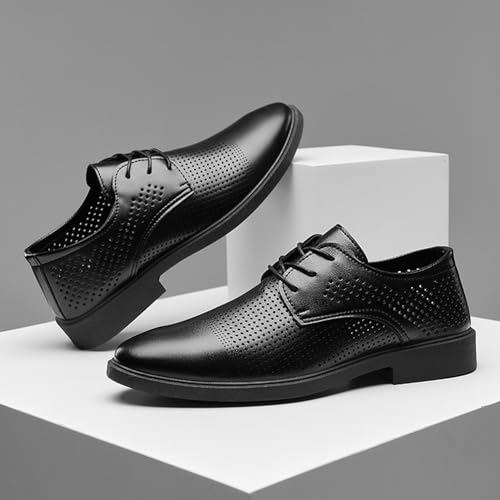 Men’s Leather Oxfords Dress Shoes, Breathable Hollow Pointed Toe Lace-up Comfort Brogue Oxfords Casual Business Work Dress Shoes2