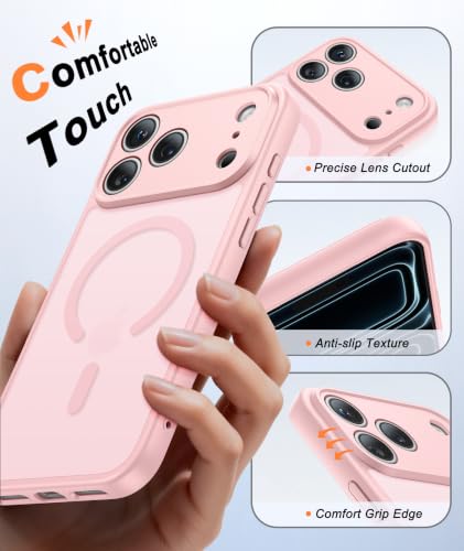 Image of FNTCASE for iPhone 17 Pro-Max Case: Translucent Pink Slim Cases Compatible with MagSafe, Full Camera Protection & Tempered Glass Protector, 14FT Military Grade Drop Tested, Matte Skin-Friendly Cover