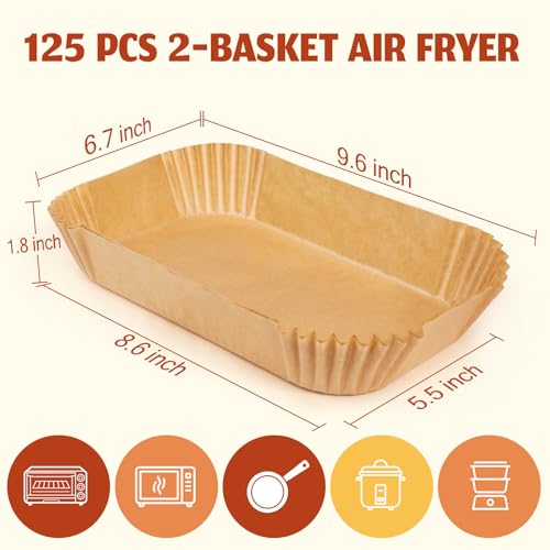 Image of Air Fryer Liners Disposable, Airfryer Paper Liners, 125Pcs Non-stick Oil Resistant Air Fryer Liners Square, Parchment Liners 8.6 inch * 5.5 inch, Fit for Most Ninja Dual Airfryer, Microwaves, Ovens