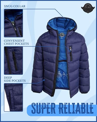 Image of URBAN REPUBLIC Boys Puffer Jacket - Packable Warm Insulated Hooded Boys Winter Coat with Pockets (Sizes 4-20)