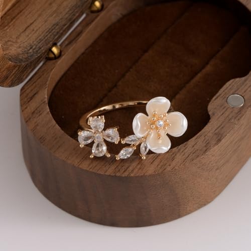 Kokoma Petal Wheat Leaf Ring for Women Cubic Zirconia Floral Ring Dainty Gold Plated Band Adjustable Rings Eternity Engagement Band Chic Jewelry4