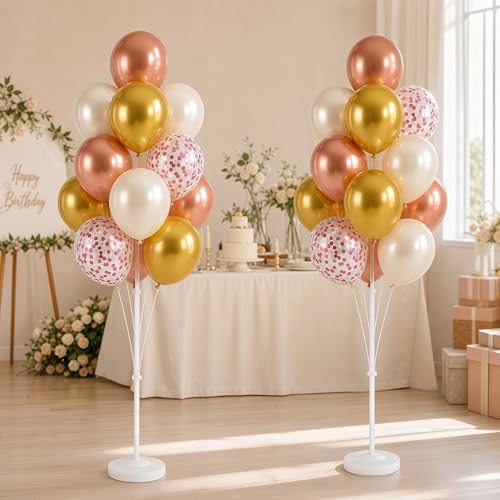Image of Balloon Column Stand Kit with Balloons, Base and Pole, Balloon Column Kit for Floor or Table Backdrop Decoration for Party Wedding Baby Shower Birthday Graduation (Soft Rose Gold)