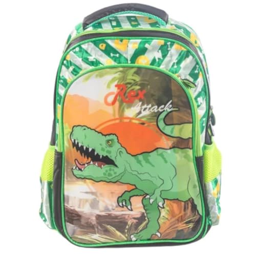 MOCHILA INFANTIL ESCOLAR MENINO - DE 5 A 10 ANOS - IMPERMEÁVEL DINOSSAURO DE DESENHO ANIMADO BOLSA GRANDE (COR VERDE)