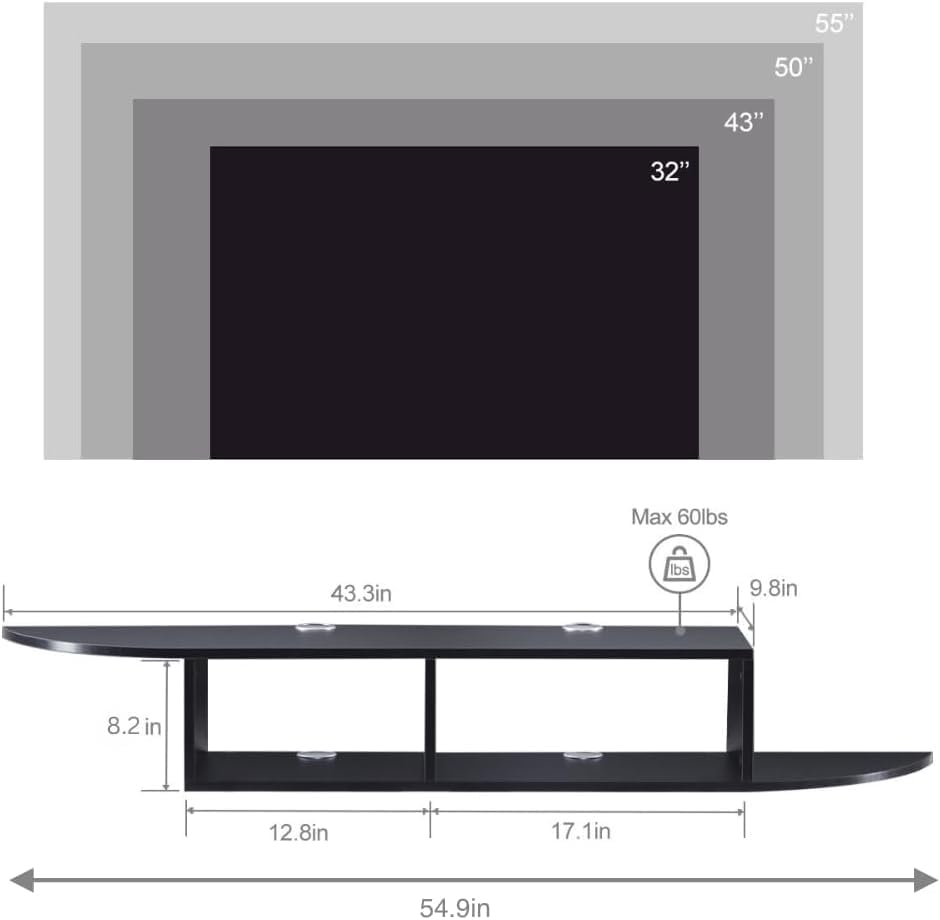 GHC Floating TV Stand, Wall Mounted Entertainment Center and Cabinet Shelf, TV Console with Storage, Media Console for DVD Player, Space-Saving Under TV Shelf for Bedroom, Living Room (Black) - Image 2