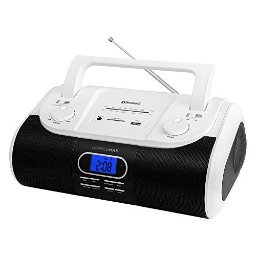 HANNLOMAX HX-509R Portable AM/FM Radio, Bluetooth, USB/SD Slot for MP3 Playback, Aux-in, AC/DC Dual Power Source. (White)