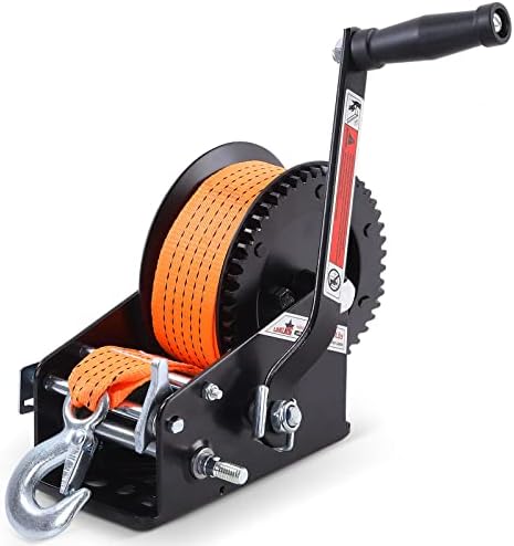 3500LBs Boat Trailer Winch with 33FTStrap, Heavy Duty Hand Winch Hardened Steel Ratio 4:1/8:1 Gear, Two Way Ratchet Portable Hand Crank Boat Trailer Towing Winch for Truck Trailer RV ATV