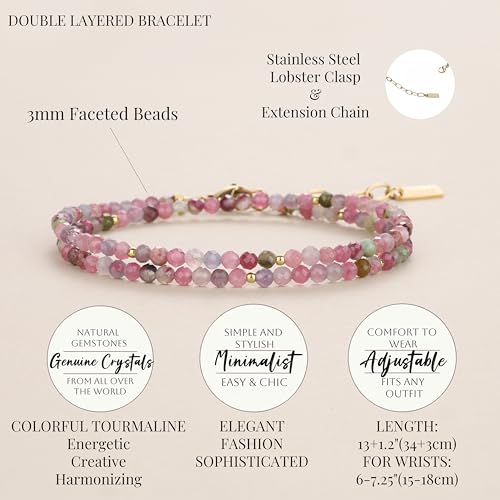 COAI Women's Crystal Bracelet, Adjustable Double Layered Faceted Gemstone Beaded Bracelet for Women 3mm3