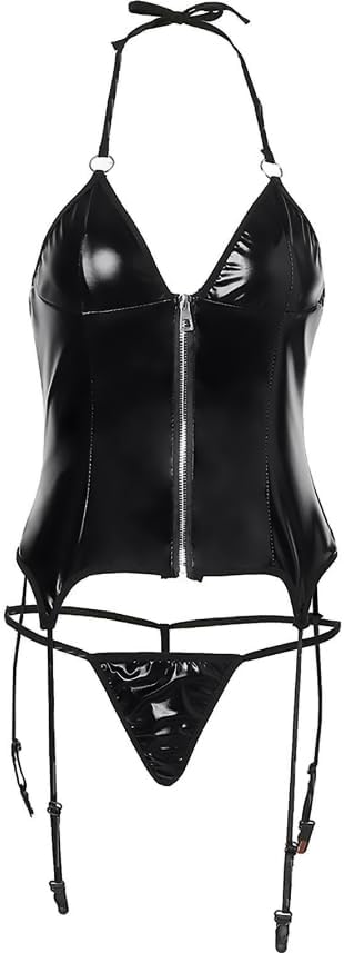 PU Leather Lingerie for Women with V Neck Bodycon Mini Dress for Clubwear Intimate Nightwear Valentine's Day - Image 7