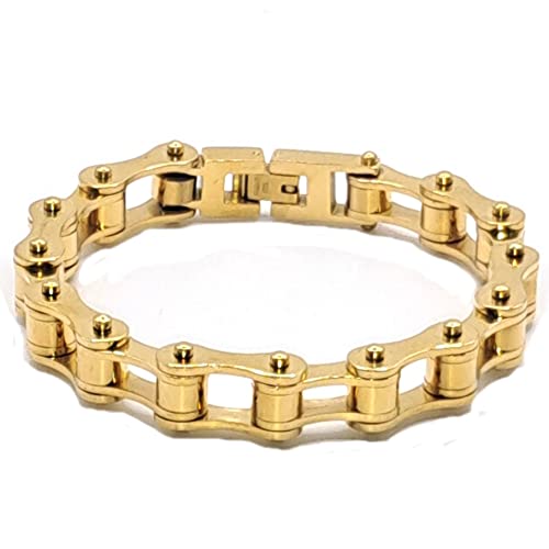 Bracciale catena moto braccialetto del motociclista in acciaio inox da uomo e da donna color oro con shopper e custodia in omaggio bracciale firmato Desja