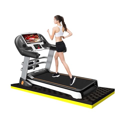 Treadmill Mat, Gym Equipment Waterproof Non Slip High Density Sound Absorbing Mat, Easy to Clean, Use with or Without Shoes, for Exercise Equipment, Gym Flooring(Black Yellow,78.7 * 39.3in)