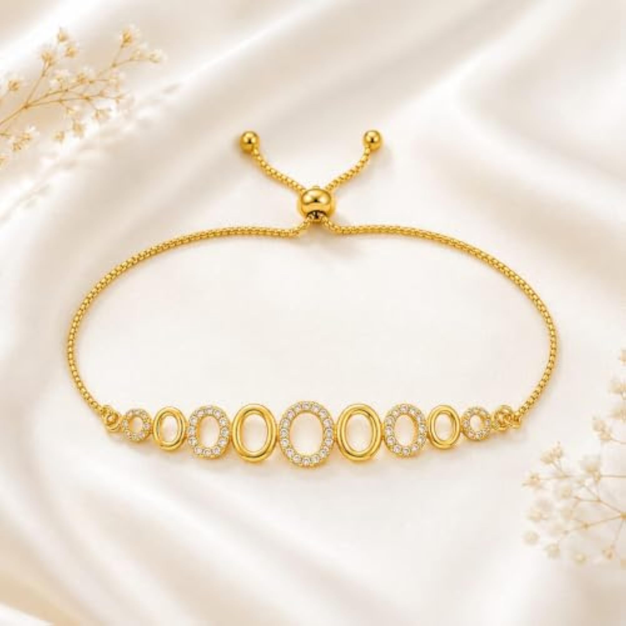 24k Plated Oval Link Bracelet with Crystal Accents