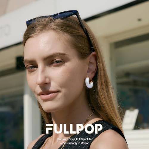 Image of Fullpop Vintage Earrings for Women, Chunky 14K Gold Plated Resin Hoop Earrings Lightweight Hollow Drop Earrings Hypoallergenic Earrings for Women Vintage Anthropologie Jewelry Gifts for Women