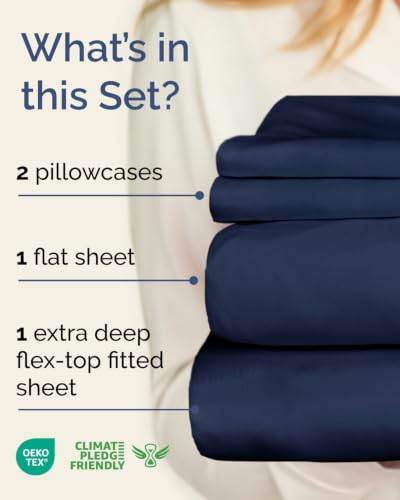 Image of Flex Top Split Head King Sheet Set - 4 Piece Extra Deep Sheets - Navy Blue