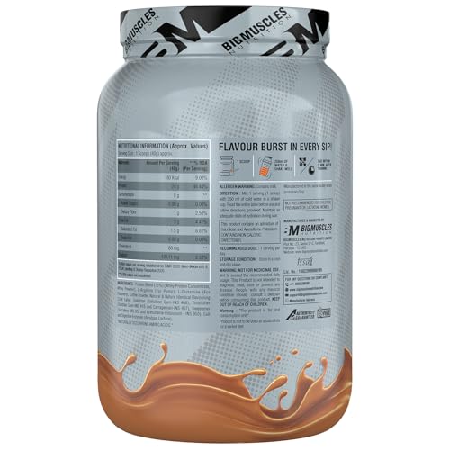 Image of Bigmuscles Nutrition Crude Whey - 1 kg (Cafe Latte) | US FDA REGD. BRAND | Whey Protein Concentrate 80%, 24g Protein, 5.5g BCAA, 4 g Glutamine