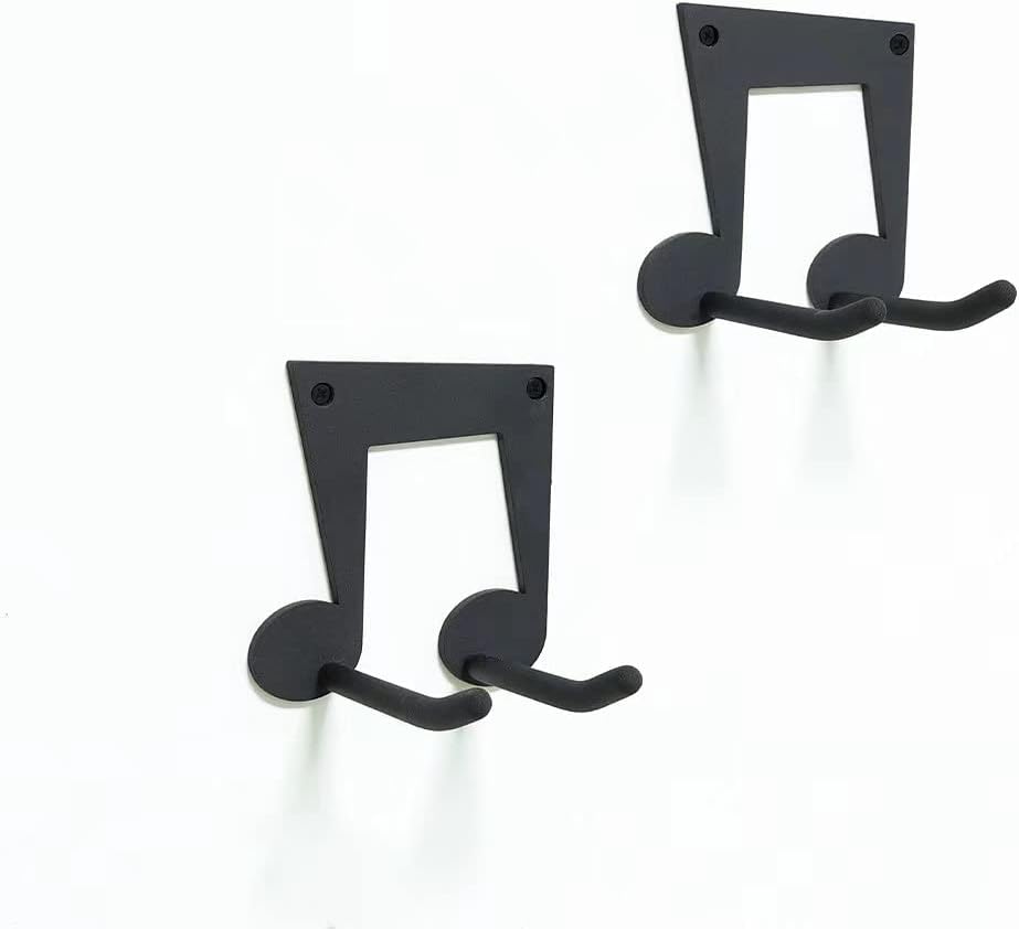 FKKA Guitar Wall Mount Hanger 2 Pack, Ukulele Mount, Steel Guitar Hangers for Wall, Guitar Hook Holder for Bass, Guitar, Violin, Black