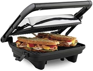 Hamilton Beach Electric Panini Press Grill with Locking Lid, Opens 180 Degrees for any Sandwich Thickness (25460A) Nonstick 8" X 10" Grids Chrome Finish, Medium