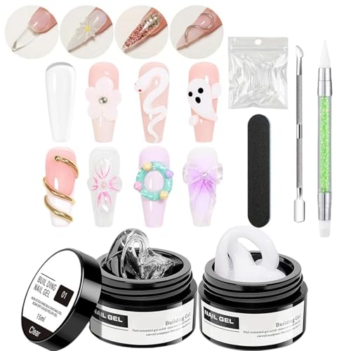 Kit De Gel Para Decoración De Uñas 3D, Gel Constructor De Escultura Sólida Para Extensión Y Decoración, Juego De 6 Piezas Con Herramienta, Para Manicura DIY En Casa Con Formas De Uñas