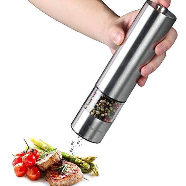 Electric Salt and Pepper Grinder (Single Mill), Automatic Battery Operated Shaker with Light