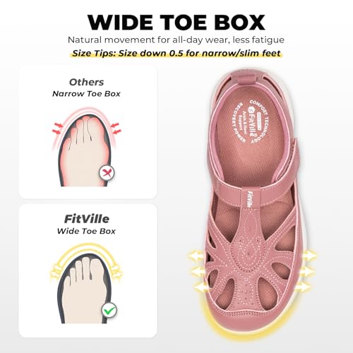 Image of FitVille Extra Wide Womens Orthopedic Walking Sandals with Wide Toe Box, Outdoor Closed Toe Sandals with Adjustable Straps for Women, Arch Support Women's Shoes for Plantar Fasciitis, Swollen Feet