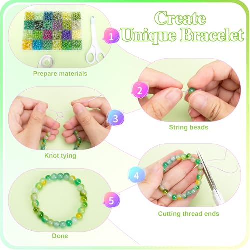 Image of XSEINO About 1200+ pcs 6mm Glass Beads Bracelet Making Kit, 24 Assorted Green Bi-Color Fusion Series Crystal Beads for Jewelry Making, DIY Crafts, Friendship Bracelets