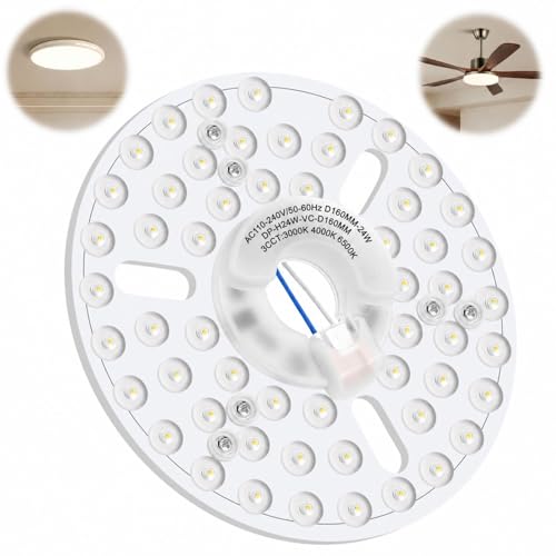 ZestEcho Kit de Luz LED para Ventilador de Techo de 6.3, Panel Magnético 24 W 3CCT Regulable 3000K 4000K 6000K con Memoria, Placa Circular de Repuesto de Aluminio para Salón Dormitorio Cocina
