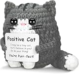 AHANKERE Positive Crochet Cat Animal Emotional Support Crochet Cat Handmade Crochet Animals Lover Gifts for Women Men,Handmade Funny Mini Birthday Cute Cat Decor Mom Grandma Daughter Son Friends(Grey)