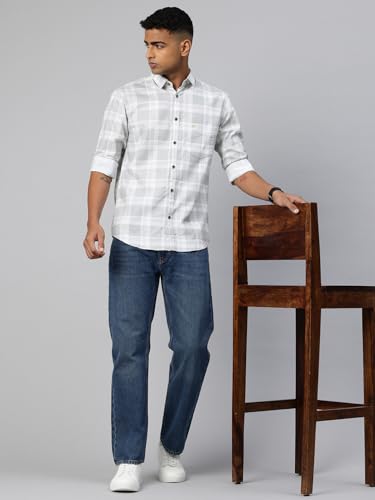 Image of Majestic Man Comfort Slim Fit Pure Cotton Checked Casual Shirt